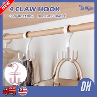 360 Rotate Spin 4 Claw Hook Hanger Organizer Storage Cloth Bag Towel Belt Tie Wardrobe Rotasi Pusing Cangkuk Baju Almari