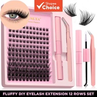 DIY Eyelash Extension Kit with 8-16mm Thick Cluster Lashes D Curl for Home Use Eyelash Extension Set