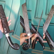 Golok Pamor  Baja Balik Mipih Damaskus Lokal  Gagang Tanduk Full