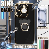 3 In 1 For Itel A80 A671LC Straight Edge Electroplated Case with Ceramic Film and Silicone Rope and 