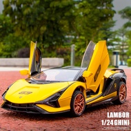 1:24 Lamborghini Sian FKP37ล้อแม็กรถยนต์ D Iecasts และของเล่นยานพาหนะรถรุ่นเสียงและแสงดึงกลับรถของเล่นสำหรับของขวัญเด็ก