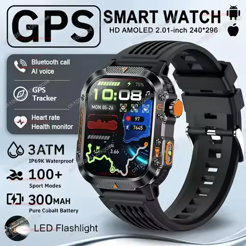 New Military Men's Smart Watch LED Flashlight Outdoor Sports Smart Watch Wristwatch Health Monitorin