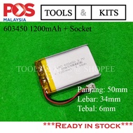 603450 1200mah with Socket 3.7V Lipo Lithium Polymer Rechargeable Battery Large Capacity MP3/Car Cam