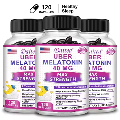 Daitea Melatonin Supplement 40mg Contains Vitamin C Theanine Extract Capsules to Promote Sleep Quali