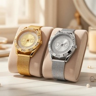 DQG Women's Elegant Quartz Watch, Imitation Zircon Dial, Stainless Steel Mesh Strap, No Box  Jam Kua