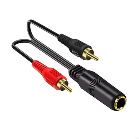 6.35 mm to 2RCA Cable, RCA Cable Gold Plated 6.35mm 1/4 inch Female to 2 RCA Male Stereo Audio Adapt