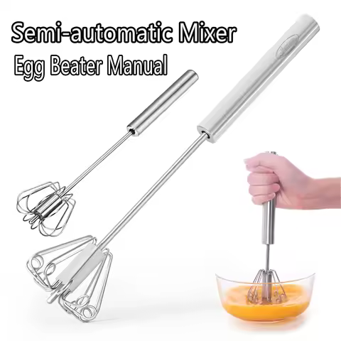Semi Automatic Mixer Whisk Egg Beater Stainless Steel Manual Hand Mixer Self-Turning Cream Utensils 