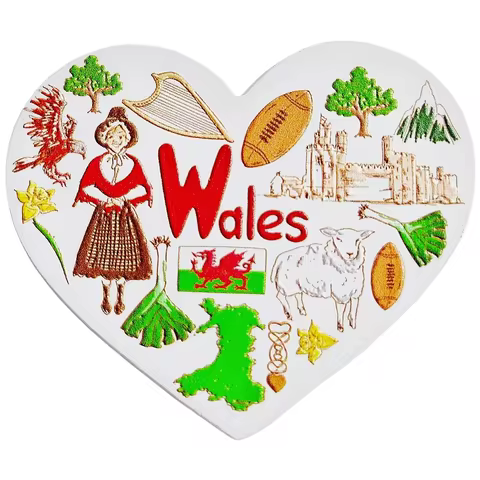 Wales 3D Heart-shaped Fridge Magnet Souvenir Gift,Resin Handmade Wales Refrigerator Magnet Home Deco