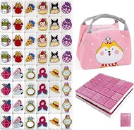 SILICPS Seaside Escape Game Blocks Mahjong Sets with 49 Tiles 36mm Cartoon and Women Accessory Pattern with Handbag for Spring Picnic Party Gift.