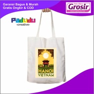Vintage Totebag Hanoi Vietnam Aesthetic Bag Wanita