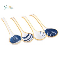 Ceramics Soup Spoons Set of Japanese Soup Spoon Long Handle Soup Spoons for Pho Ramen Noodles Wonton