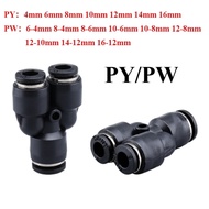 Black Pipe Fittings Plastic Pneumatic Connector Fitting Quick Push For Air Water Connecting PY/PW Co