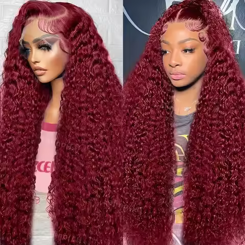 200 Density 18-36 Inch 99J Burgundy Pre Plucked Deep Wave Hair Wig 100% Human Hair 13x4 13x6 Lace Fr