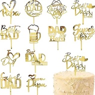 12Style Happy Father's Day Cake Topper Acrylic Cake Toppers Fathers Day Cupcake Topper Heart Hat Bee