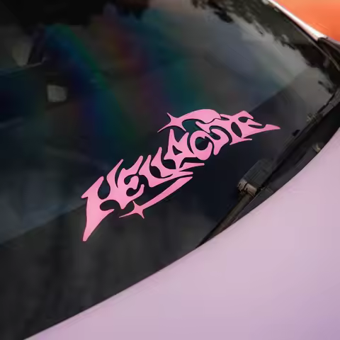 Hellacute – bannière pour voiture, autocollant de pare-brise, décoration de moto, accessoires extern