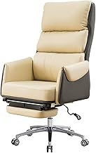 SMLZV Boss Chair Managerial Chairs,Comfortable PU Leather Office Chairs with Footrest,150° Reclining Executive Chair,Adjustable Lifting Swivel Ergonomic Computer Seat (Color : Beige)