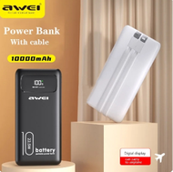 AWEI - 黑色 P168K 10000mAh PD 22.5W 快充 外置電源 流動充電器 流動電源 尿袋 充電寶 移動電源 行動電源 iphone 電池 ipad電池 自帶2條充電線 外置充電器