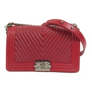 CHANEL 羊皮皮革Boy 25銀扣鏈帶肩背袋