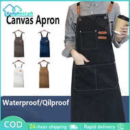 GEESO Canvas Leather Straps Strap-Back Type Coffee Shop Aprons Barber Working Bib Kitchen Cooking