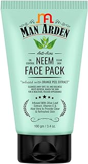 Man Arden Anti Acne Neem Face Pack - For Oil Control And Clear Skin - Infused With Olive Extract, Vitamin E And Aloe Vera, 100g