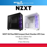 NZXT H6 Flow RGB Compact Dual-chamber ATX PC Case - Black/White