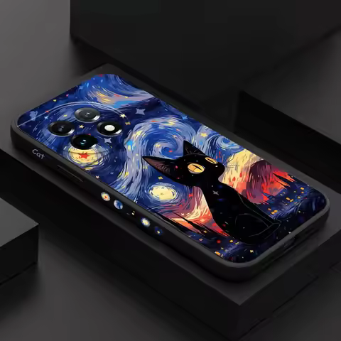 Star Cat Phone Case For Oneplus 12 12R 11 11R 10 10R 10T 9R 9RT 9 8T 8 7 7T Pro 5G Liquid Silicone C