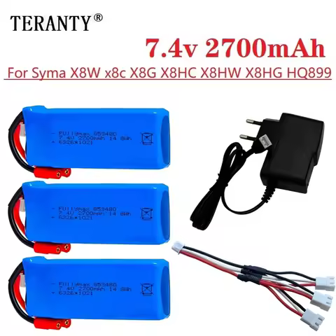 7.4V 2700mAh Rechargeable Lipo battery with 7.4V USB Charger for Syma X8C X8W X8G X8 RC Drones Quadc