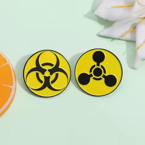 Biohazard Symbols Enamel Pin Safety Warning Chemical Hazard Sign Brooch Lapel Metal Badge Gift For C