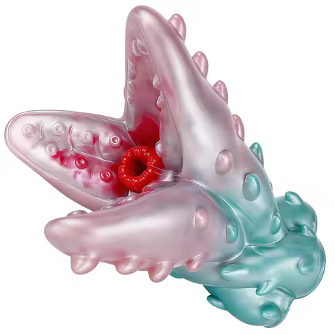 SHAZ Fantasy Pink Teal Monster Mouth Male Masturbator Silicone Pocket Pussy Stroker with Open Jaw Te