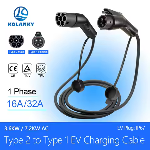 Kolanky 32A 7.2KW EV Charging Cable Type2 To Type1 Cable For Electric Vehicle Cars 3.5/4M Use Public