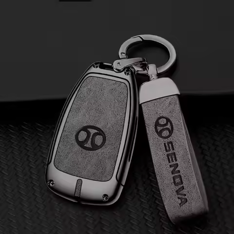 Zinc Alloy Leather Car Key Cover Fob Case Protector Holder for BAIC X7 BJ40 Senova D50 D70 X55 X65 E