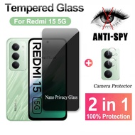 Privacy Screen Protector for Redmi 15 5G 15C 14C 13 13C 5G 4G Tempered Glass + Camera Protector + Ba