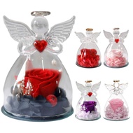 Angel Figurine with Rose Preserved Flower in Glass Angel Figurines Gifts Eternal Flower Gift For Thanksgiving Wedding Christmas Anniversary easy to use