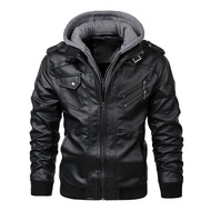 Leather Jacket Men's Slim-fit Zipper PU Jacket Autumn Men's Leather Jacket Jacket Black QN3B