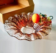 棕色復古海棠花玻璃盤 文創玻璃 窯燒玻璃 海棠花玻璃 老屋 禮品