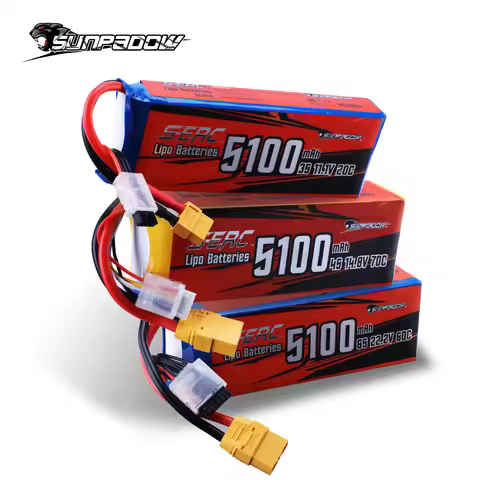Sunpadow RC 3S 4S 6S Lipo Battery 5100mAh for 11.1V 14.8V 22.2V with XT60 XT90 Plug For Rcing Airpla