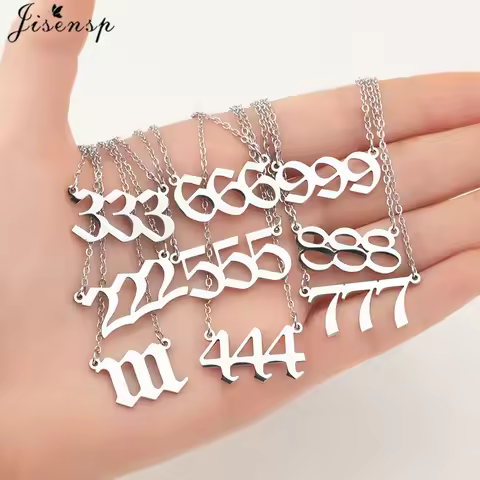 Stainless Steel Chain Angel Number Necklace For Women Men Personality 111 222 333 444 555 666 777 88