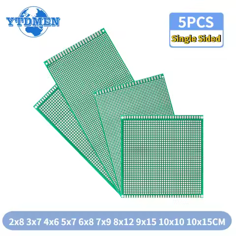 5PCS PCB Prototype Board 9x15 2x8 3x7 4x6 5x7 6x8 7x9 8x12 10x10 10x15cm Green Single Sided Printed 