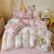 4in ชุดแผ่นเรียบลายการ์ตูน1ชุดเครื่องนอนผ้าฝ้ายคุณภาพสูง Crayon-Chan Labubu ชุดปลอกผ้านวมเดี่ยว/ราชิ