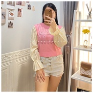 GLIVEO (COD) - EUNJI BLOUSE KOREAN RAJUT SULAM IMPORT / BLOUSE WANITA TERBARU / ATASAN RAJUT KOREA /