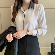 🍄Ready Stock⚡Shirt Spring Autumn Fashion White Women Long Sleeve Chiffon Blouse Labuh Plus Size Korean Style Blause Wanita Baju Kemeja Perempuan