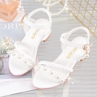 Kids Girls Shoes Girl Princess Shoes Pearl High Heel Soft Soles Crystal Shoes