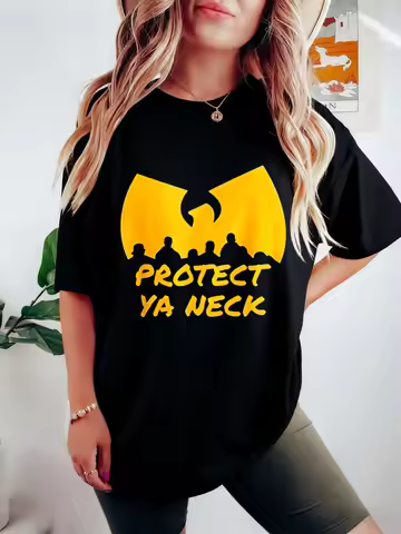 Wu-Tang Clan PROTECT YA NECK Printed Womens Short Sleeve T Shirt Cotton Summer Casual Regular Fit Gr
