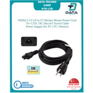 SG Local - NEMA 5-15 US to C5 Mickey Mouse Power Cord 7A~125V, 1M, Idea for Travel Cable Power Suppl