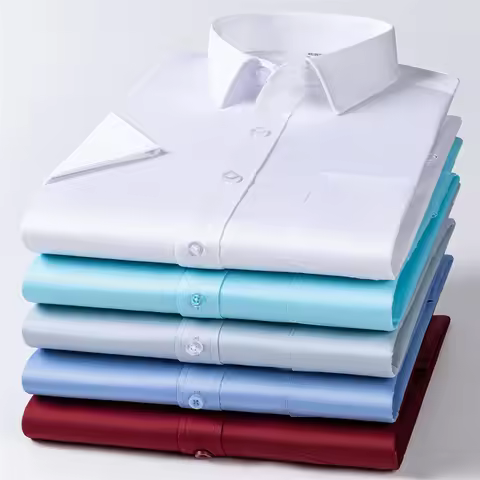 New Men Shirts Short Sleeves Dress Shirts For Men Slim Fit Camisa Social Business Blouse Pocket Whit