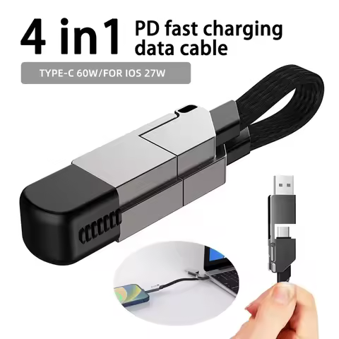 4 in 1 Magnetic Multi Connector Fast Charging Cable Keychain PD 60W QC 18W USB C Type C for iPhone X