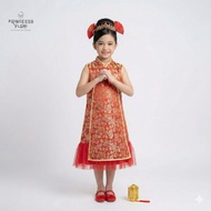 MERAH Princessa Flami Imlek Cny Dress Dynasty Jacquard Print Red and Gold I4988
