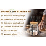 Sourdough Starter Jar Kit with Wooden Lid 900ml Sourdough Starter Container Wide Mouth Clear Glass S