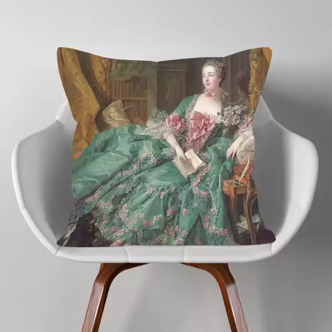 European Royal Lady Madame Woman Beauty Portrait Painting Cushion Cover Rococo Style Decorative Pill