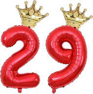 40 Inch Gold Crown Number 29 Balloons, 29th Birthday Balloons for Men Women, Red 29th Celebration De